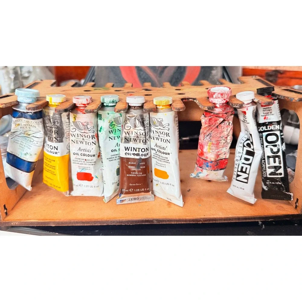 Set of 2 Handmade Artist Paint Tube Brush Storage Racks Made England‎